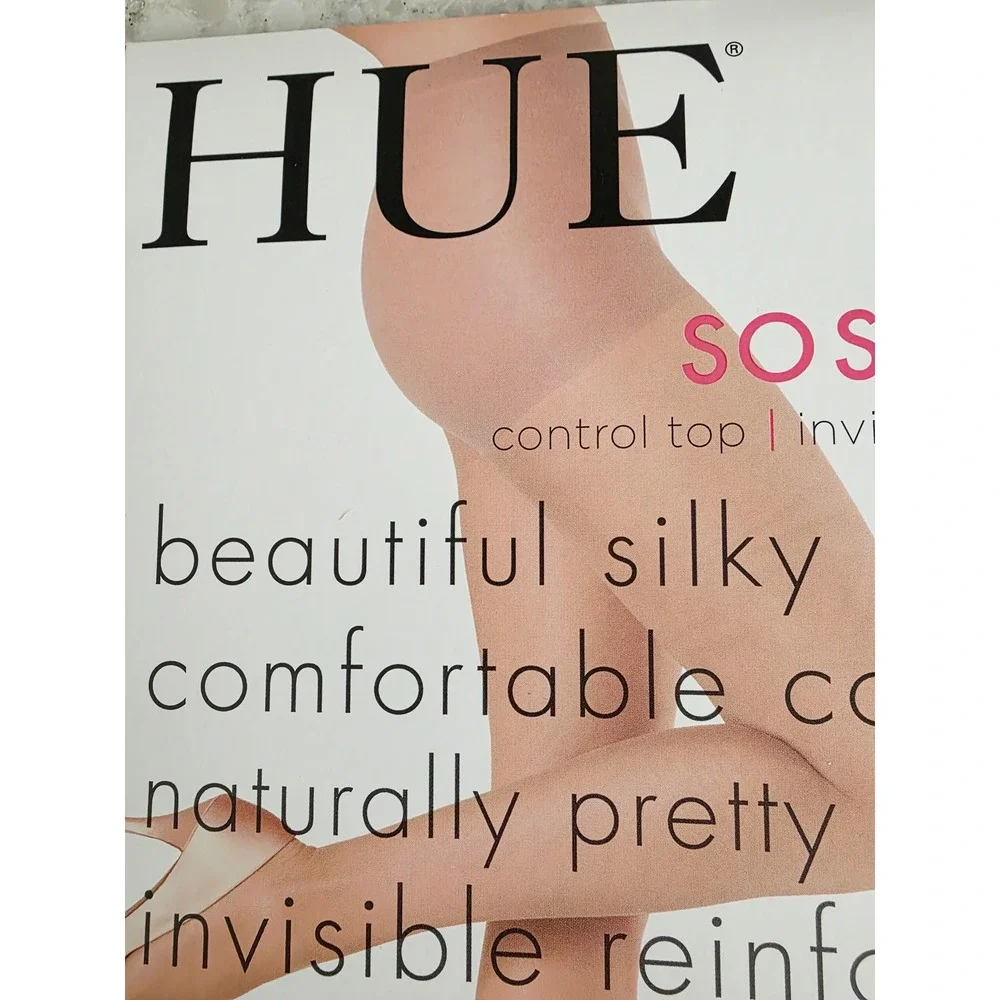 Vintage HUE 2 So Silky Sheer Control Top Tights Tan Reinforced Toe 10762 NOS